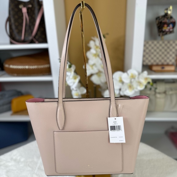 🆕 Kate Spade Adel Small Tote Bag Neutral Color Beige & Pink Leather - Picture 2 of 12